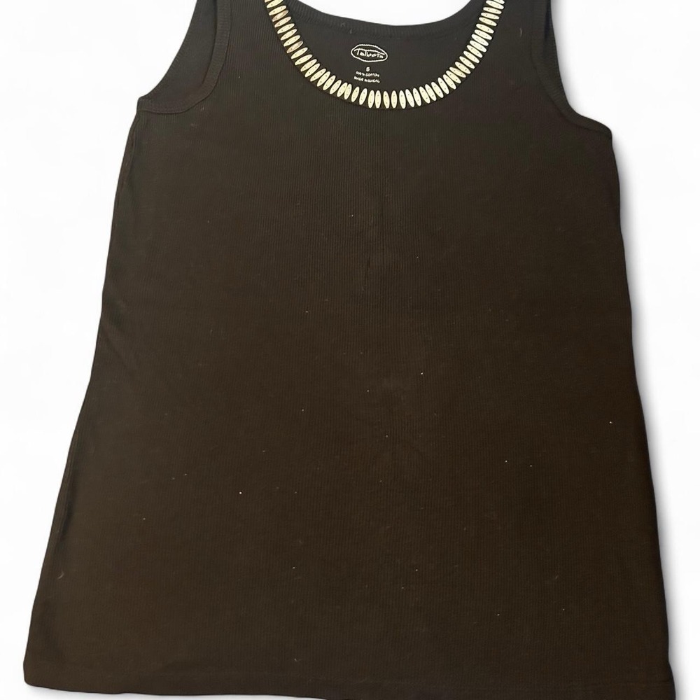 Talbots‎ small Tank top with sliver beaded collar #beadedtop